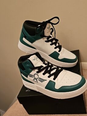 Creative Recreation White and Teal High-Top Athletic Sneakers